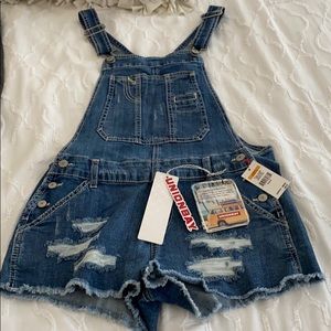 Union Bay deconstructed denim short overalls